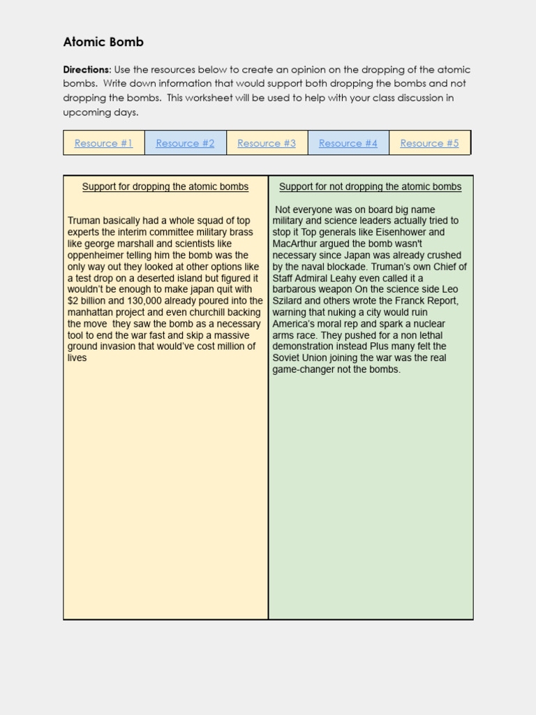 Copy of Atomic Bombing Worksheet (1) | PDF