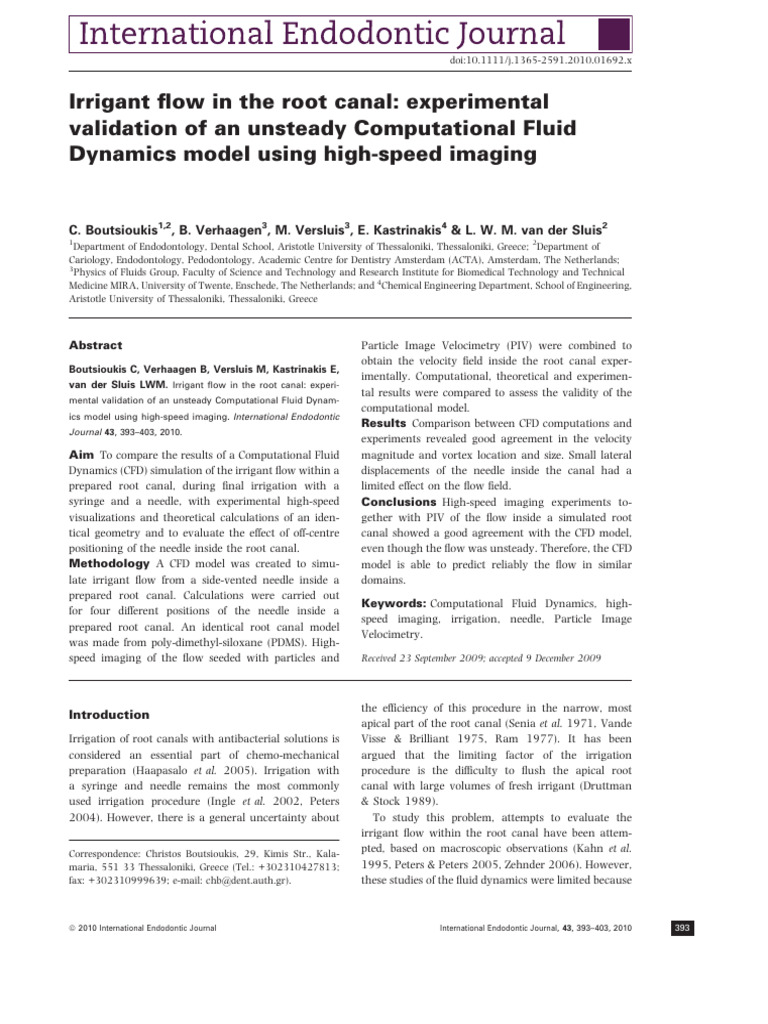 Irrigant Flow in the Root Canal Experimental | PDF | Computational ...