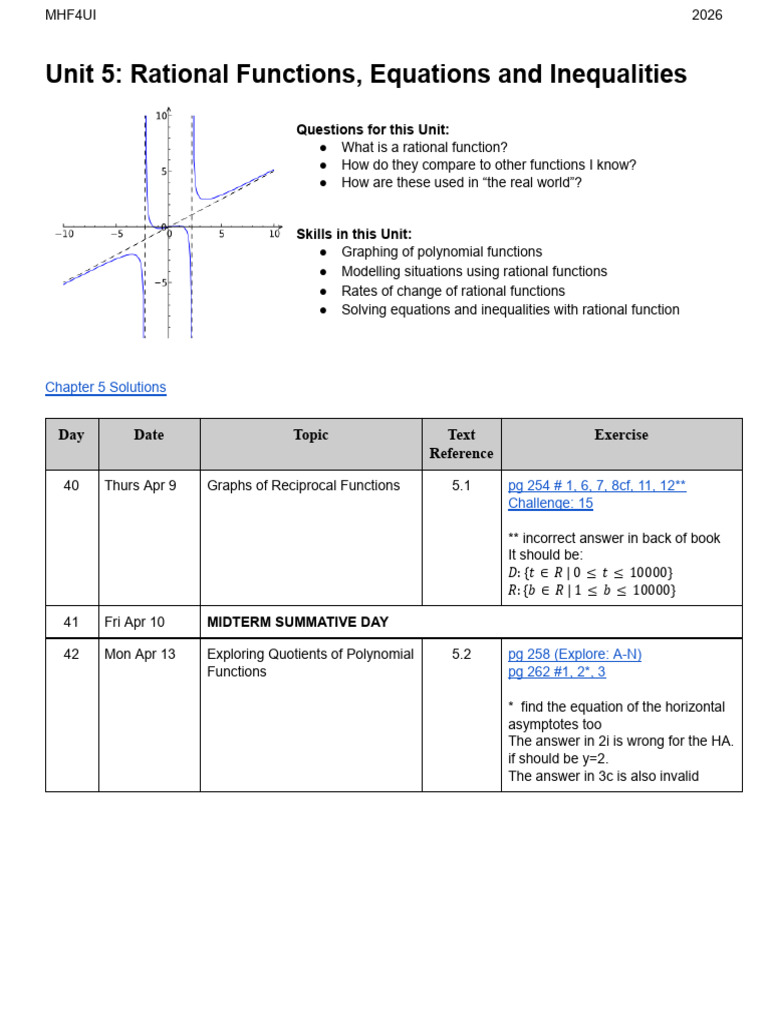 Unit 5 Outline Rational function | PDF | Equations | Mathematical Concepts