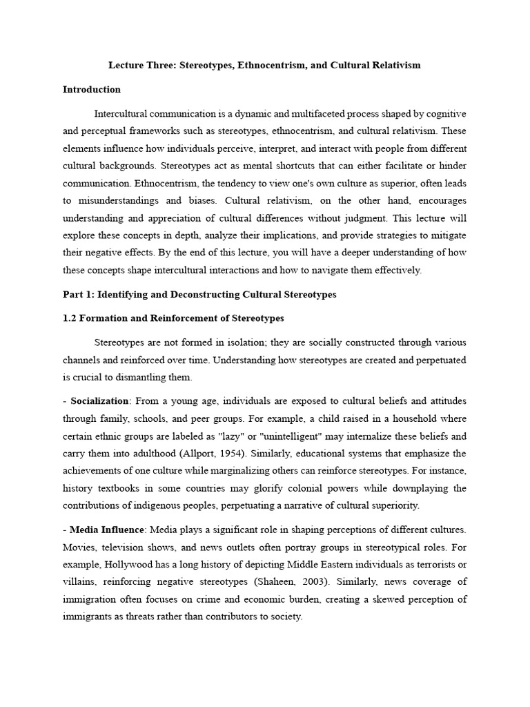 Lecture Three Stereotypes Ethnocentrism and Cultural Relativism | PDF ...