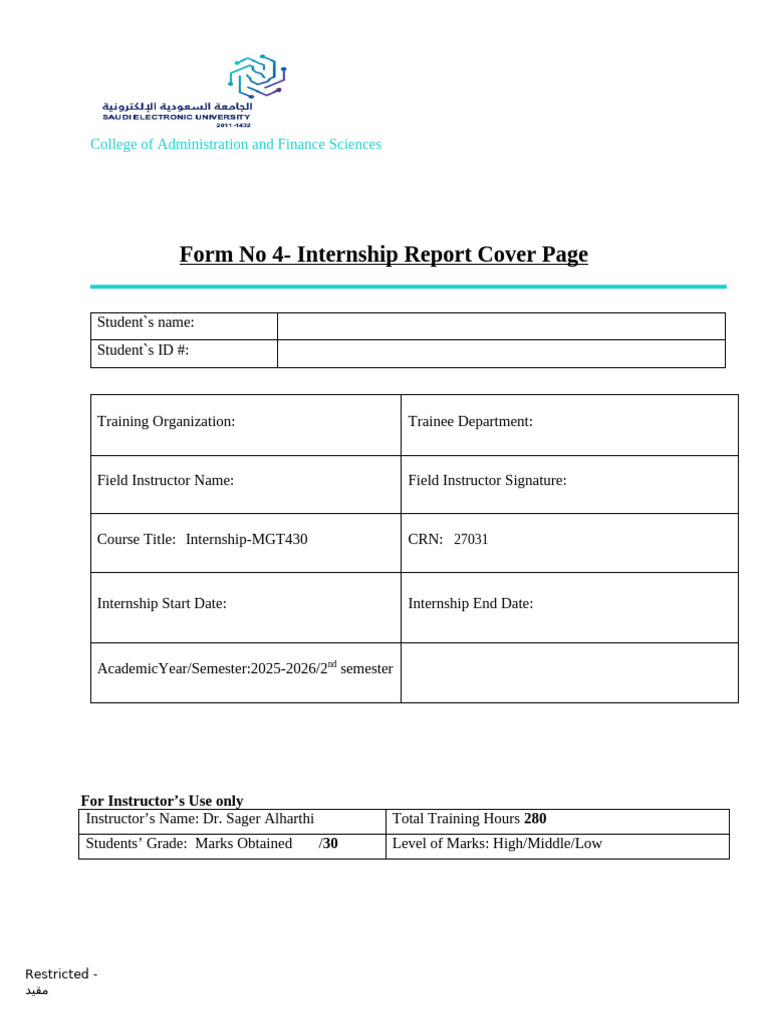Cover Page and Guideleines(Internship Report ) | PDF | Marketing | Business