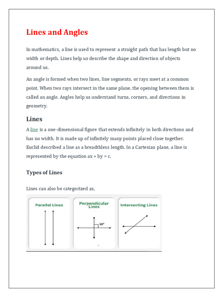 Lines and Angles (1) | PDF | Line (Geometry) | Angle