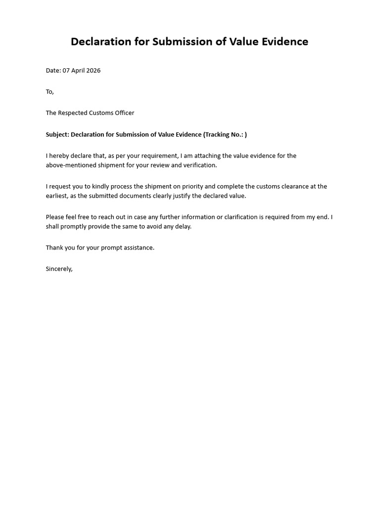 Declaration for Submission of Value Evidence | PDF