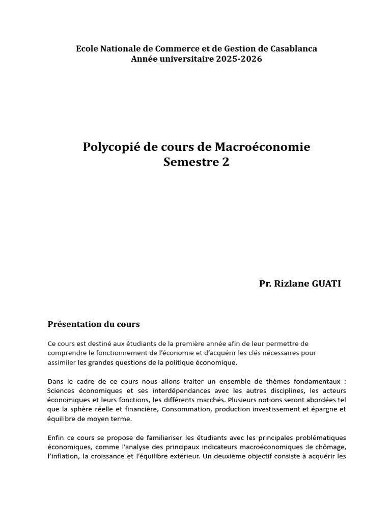 Cours de macroéconomie 2026 | PDF | Inflation | Produit intérieur brut