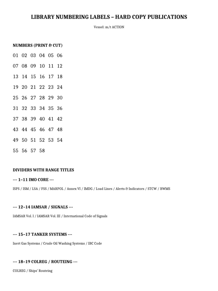 Library Numbering Labels With Titles | PDF