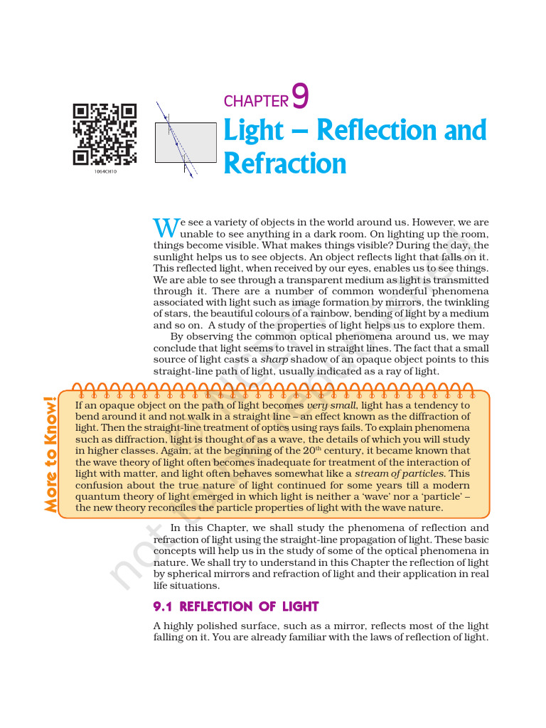 Light Class 9 Refelction | PDF | Light | Mirror
