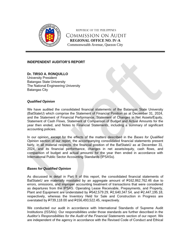 06_BatStateU2024_Part1-Independent_Auditor's_Report | PDF | Audit ...