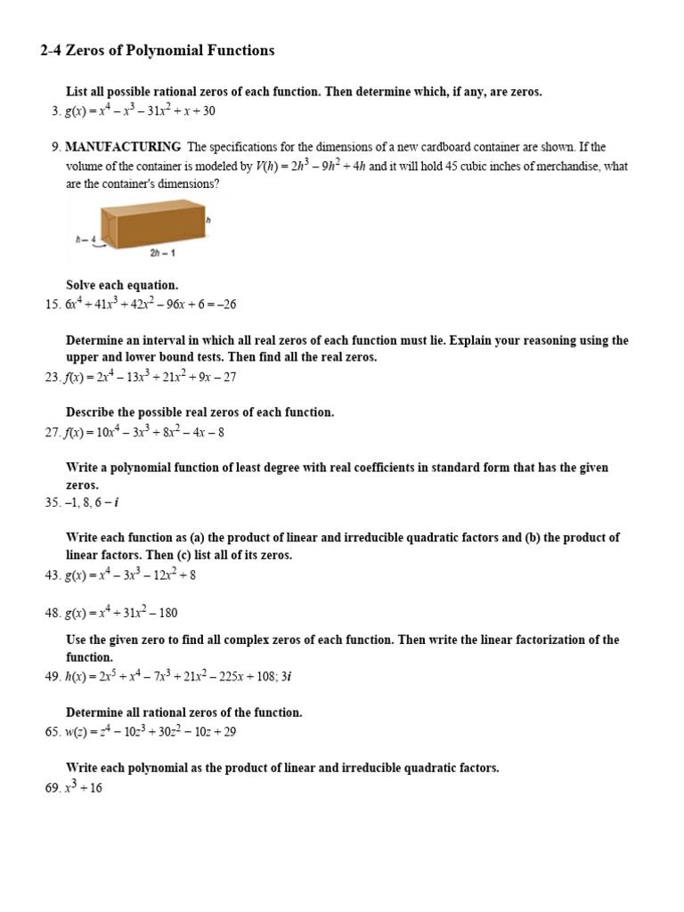 2.4+HW+ +Zeros+of+Polynomial+Functions | PDF