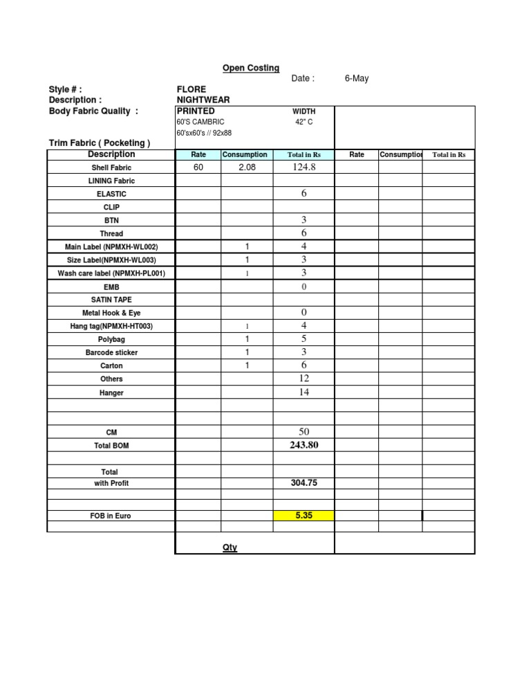 Costing Format | PDF