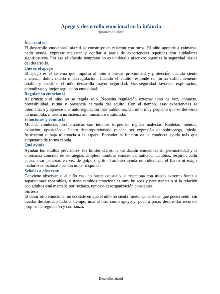 03 Apuntes Apego y Desarrollo Emocional | PDF