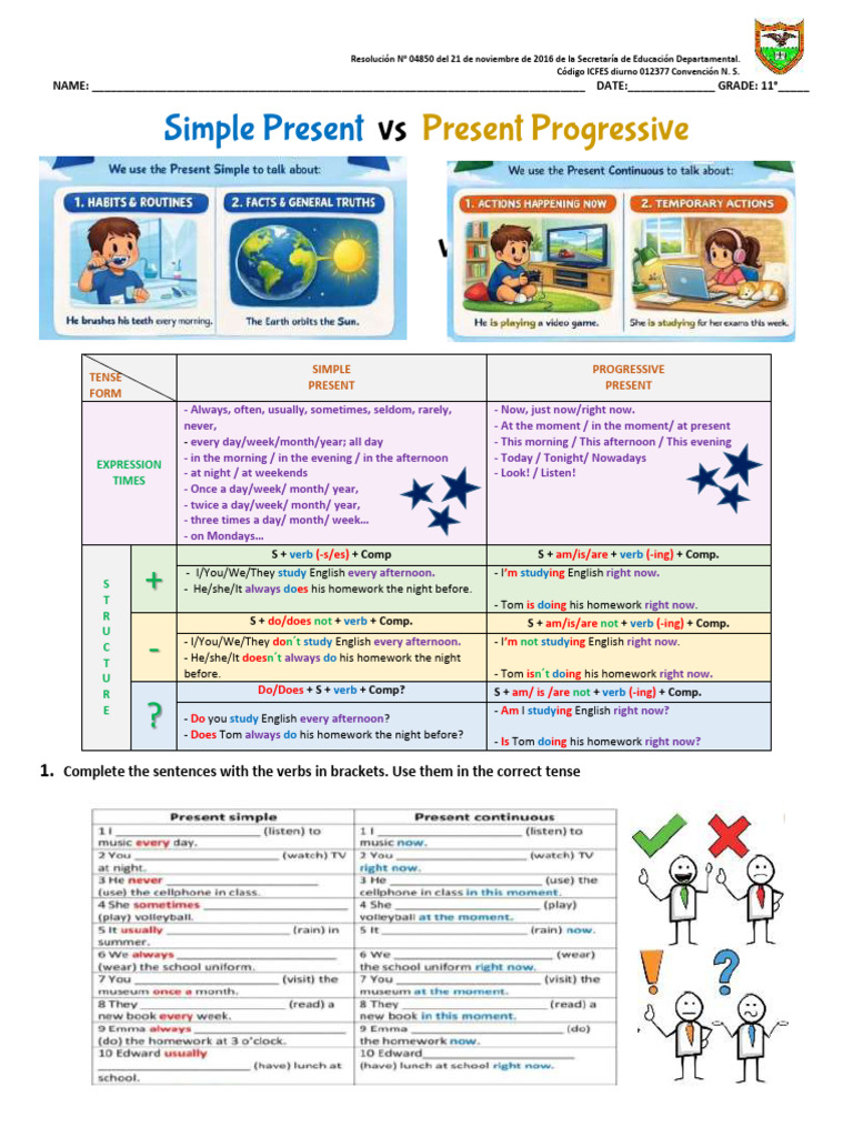 1_Simple Present vs Present Progressive | PDF | Linguistics | Syntax