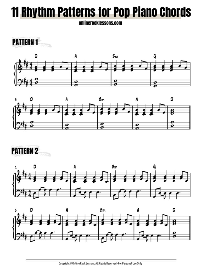 11 Pop Piano Patterns | PDF | Piano | Rock Music