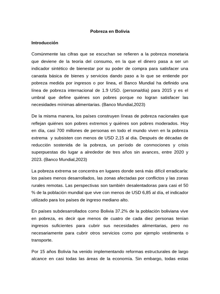 Pobreza en Bolivia | PDF | Pobreza | Pobreza e indigencia