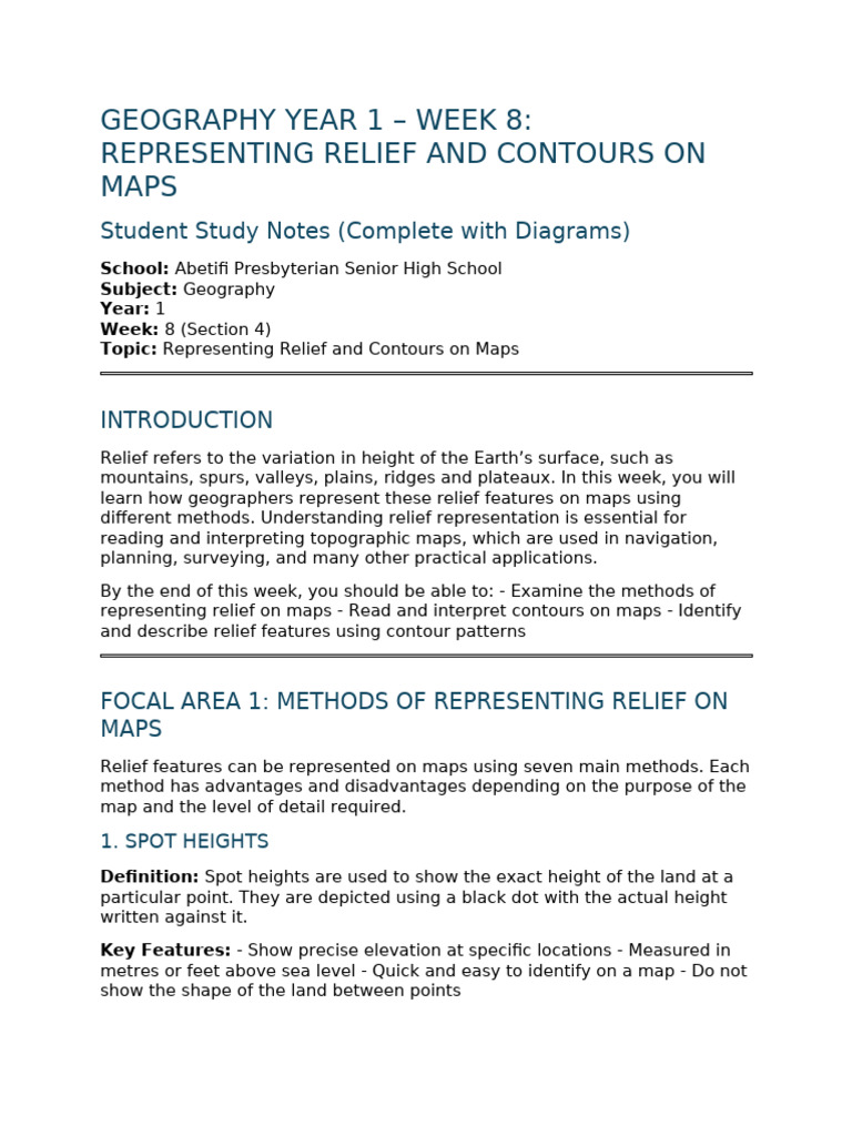 Geography Year1 Week8 StudentNotes ReliefAndContours WithDiagrams | PDF ...