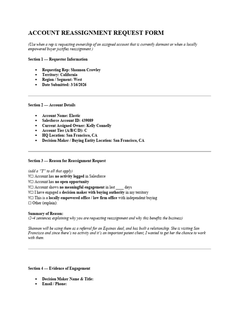 Account Reassignment Request | PDF