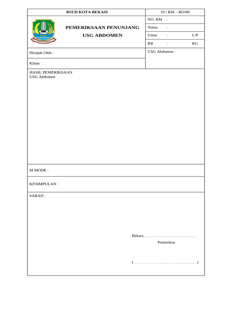 Form Pemeriksaan Penunjang Usg Abdomen | PDF
