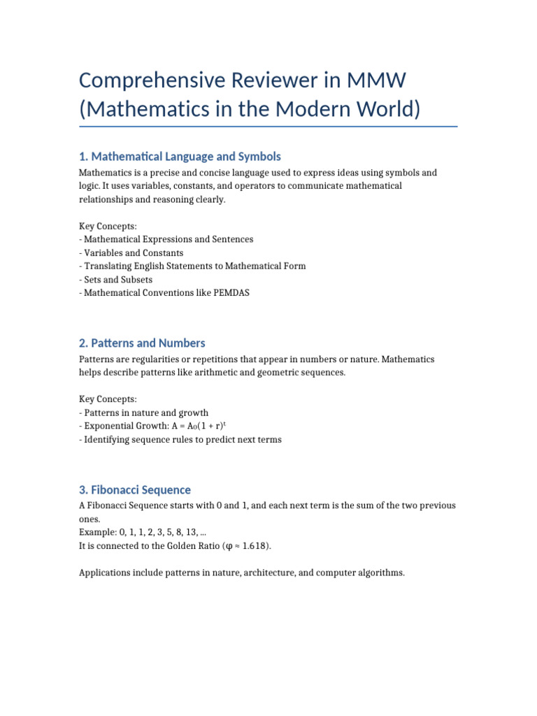 MMW Comprehensive Reviewer | PDF