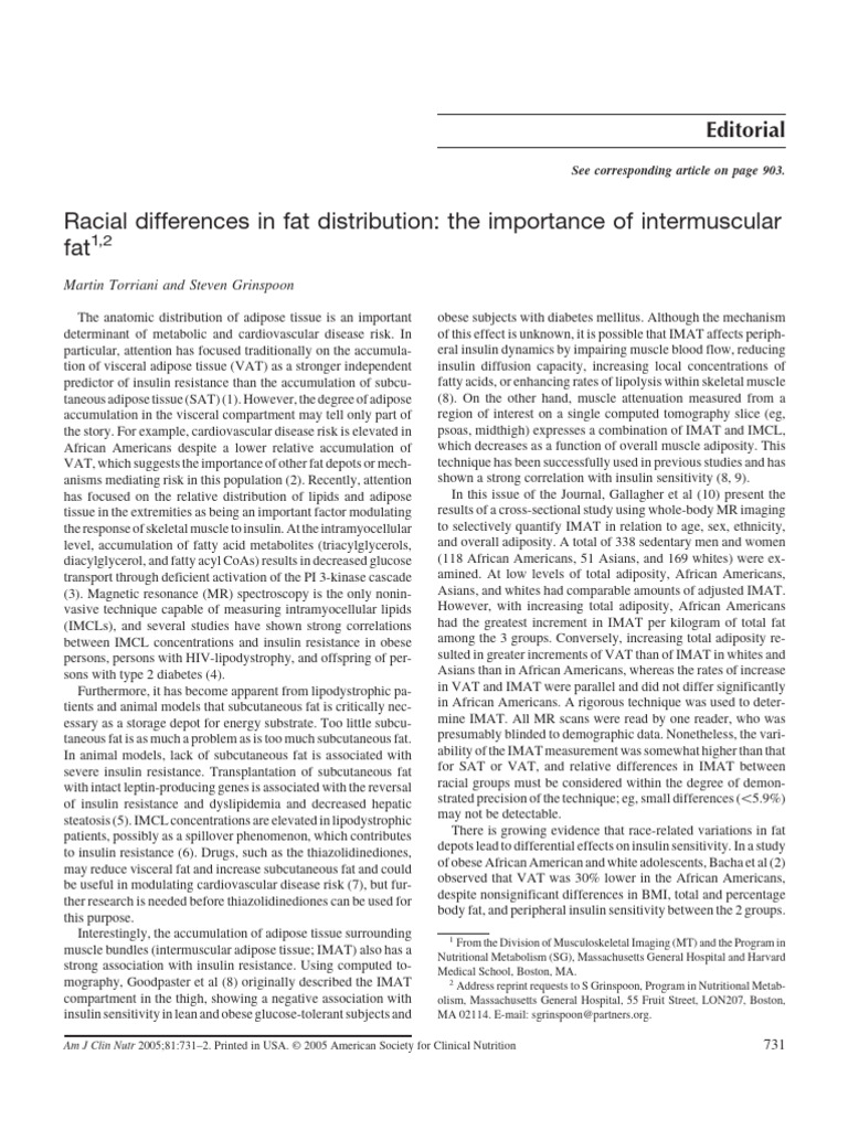 Racial Differences in Fat Distribution the Im 2005 the American Journal ...