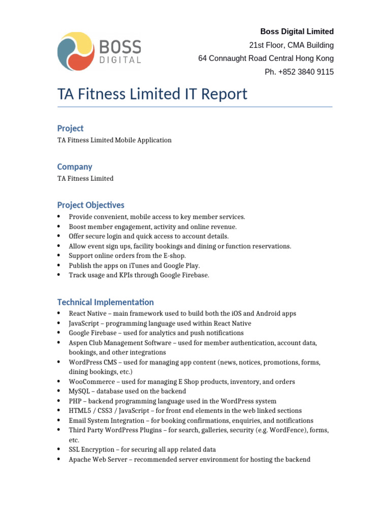 TA Fitness Limited IT Report 3 | PDF | Mobile App | Ios