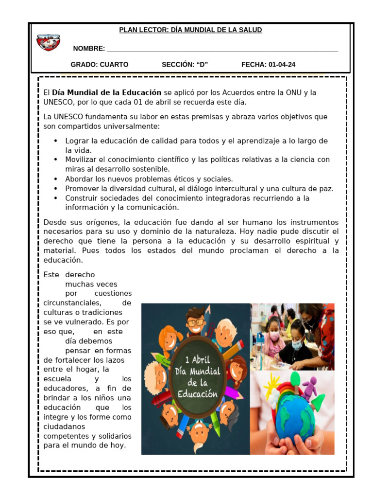 Plan Lector Dia de La Educación | PDF | Conocimiento | Unesco