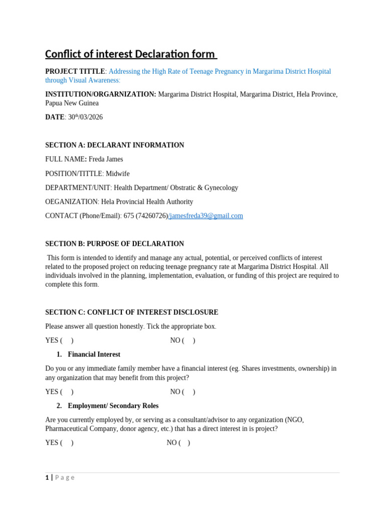 Conflict of Interest Declaration Form | PDF | Conflict Of Interest