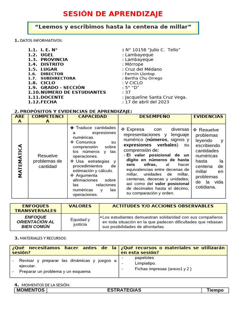 670919059 1 Leemos y Escribimos Hasta La Centena de Millar | PDF ...