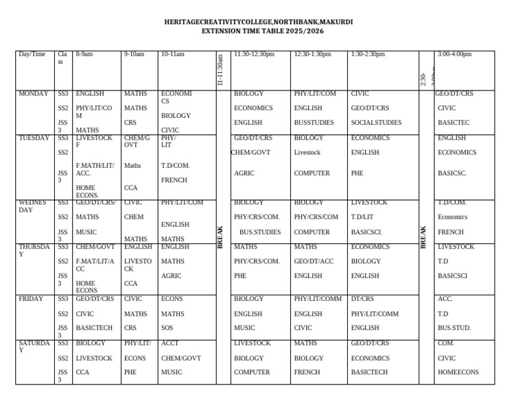 Adjusted timetable | PDF