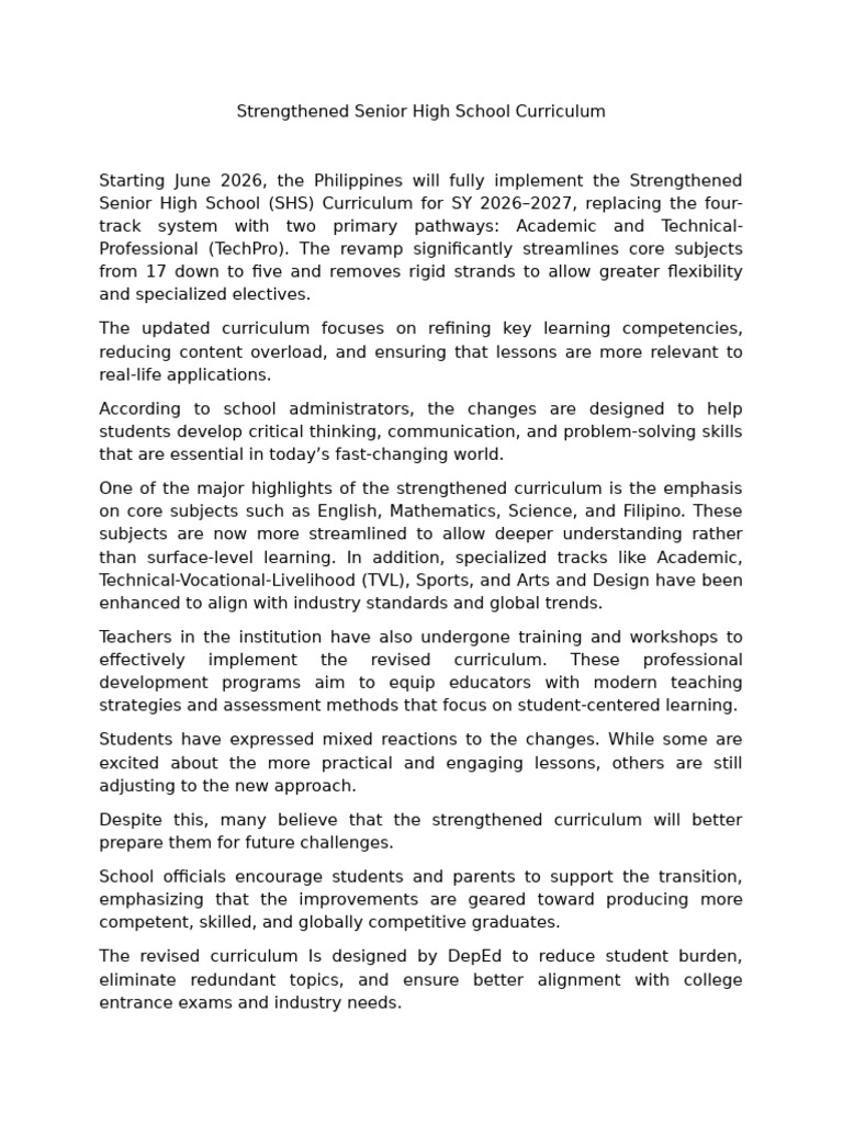 SHS Curriculum | PDF