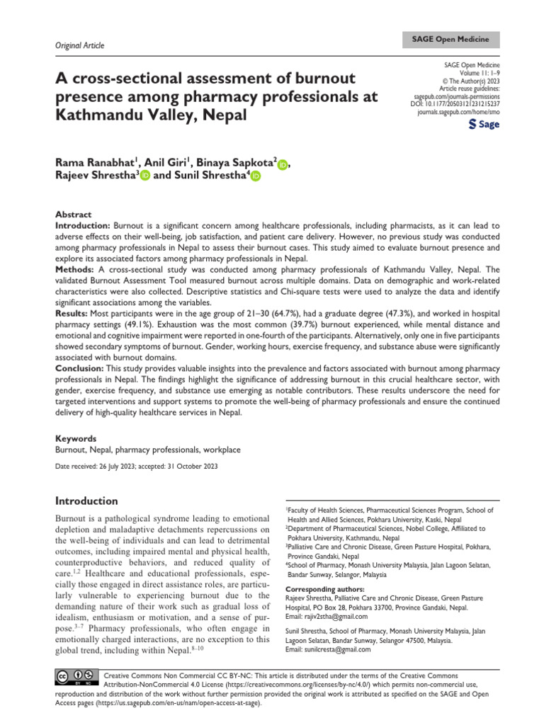 39. Rama Ranabhat 2023 | PDF | Occupational Burnout | Pharmacy