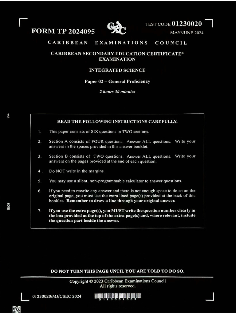 CSEC Integrated Science Paper 2 June 2024 Inverted | PDF