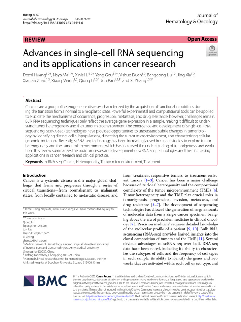 Advances in single-cell RNA sequencing and its applications in cancer ...
