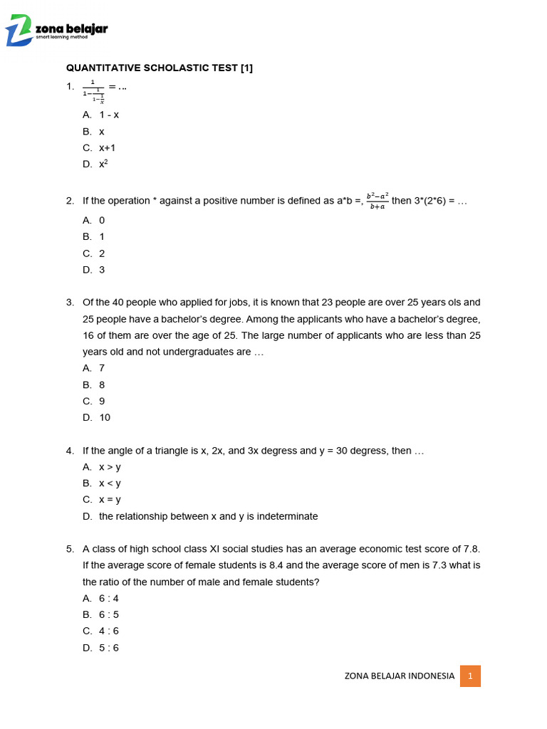 Quantitative Scholastic Test [1] | PDF