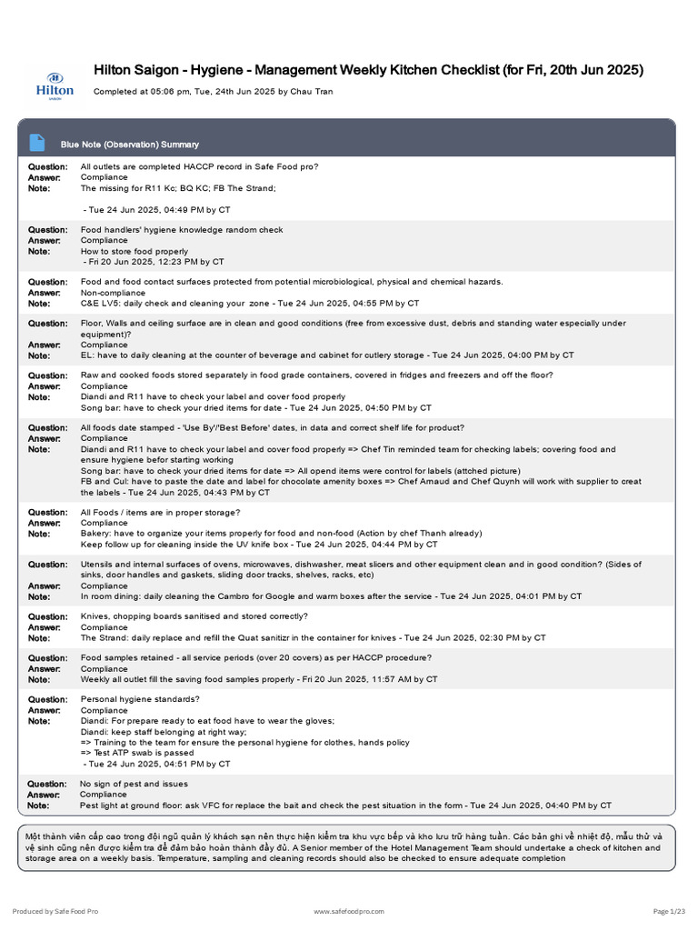 250624. Reaudit 210625 - Management Weekly Kitchen Checklist | PDF ...