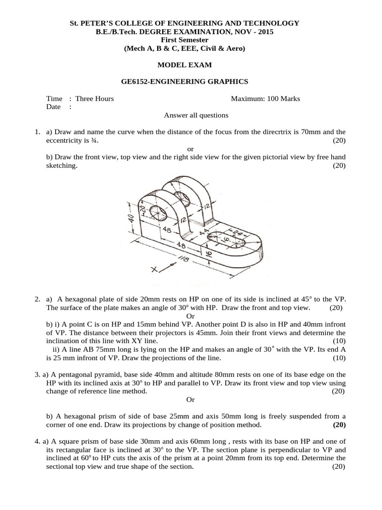 Engineering Graphics Group 1 & 2 Model Test | PDF | Euclidean Plane ...