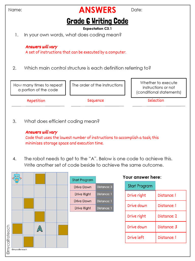 1. Gr 6 Writing Code ANSWER | PDF | Control Flow | Computing