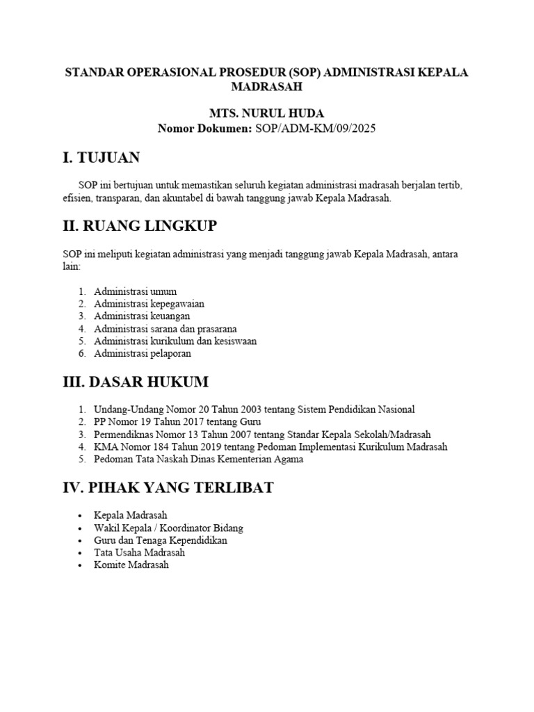Program Kerja Kepala MTs NH 2025 | PDF