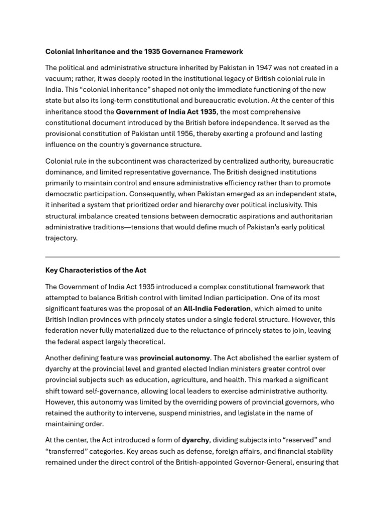 Colonial Inheritance and the 1935 Governance Framework | PDF ...