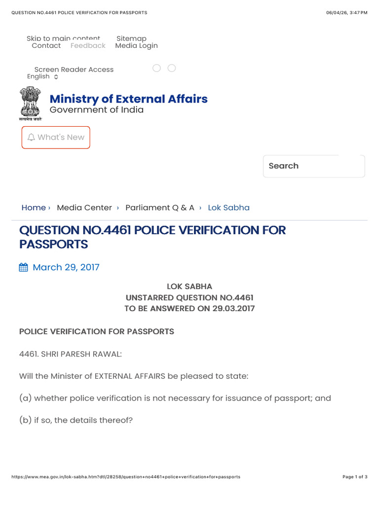On Police Verification | PDF | Passport | Government