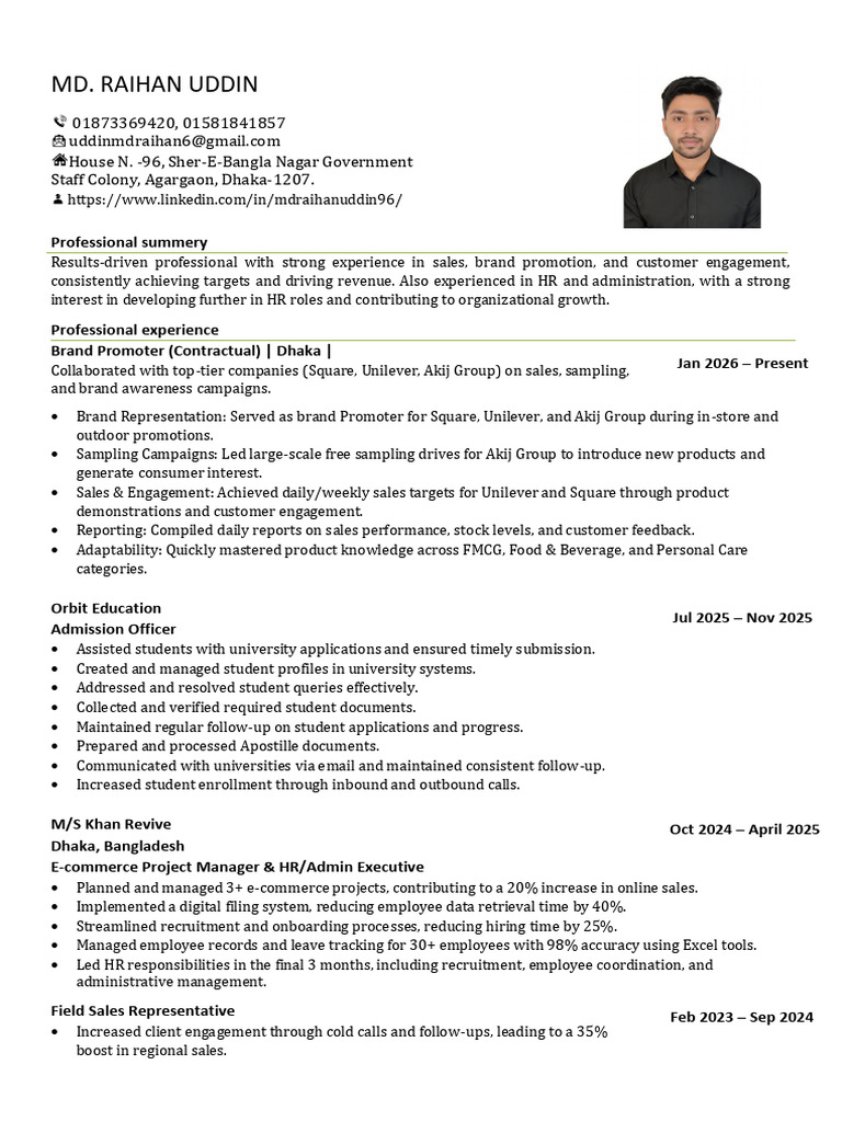 Resume Md. Raihan Uddin | PDF | Human Resource Management | Employment