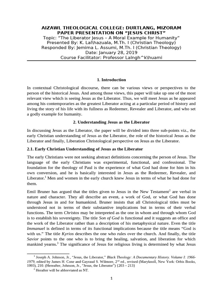Jesus as Liberator - Moral Example | PDF