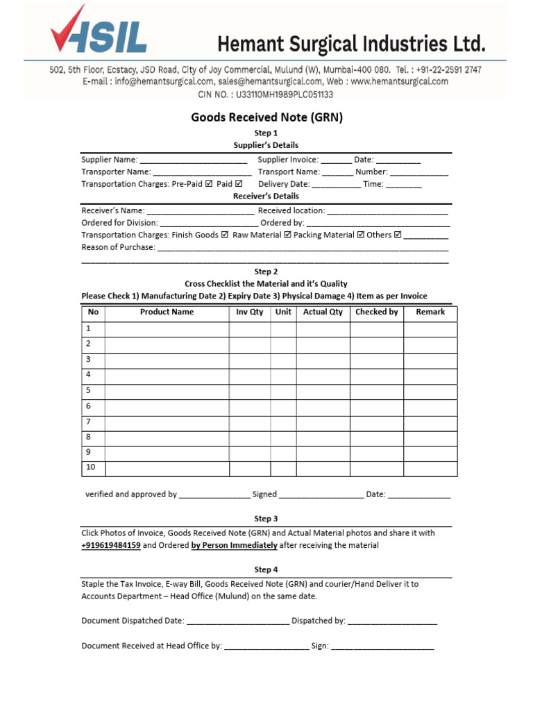 Goods Received Note (GRN) | PDF