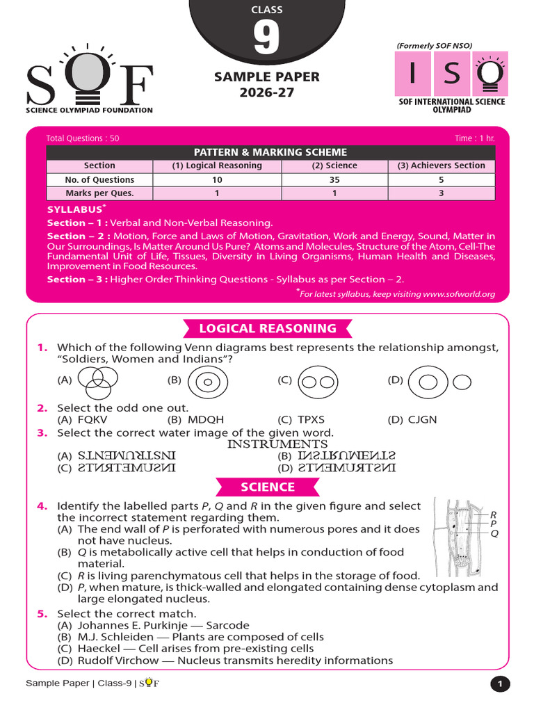 Iso Sample Paper Class-9 2026-27 | PDF | Atomic Nucleus | Force