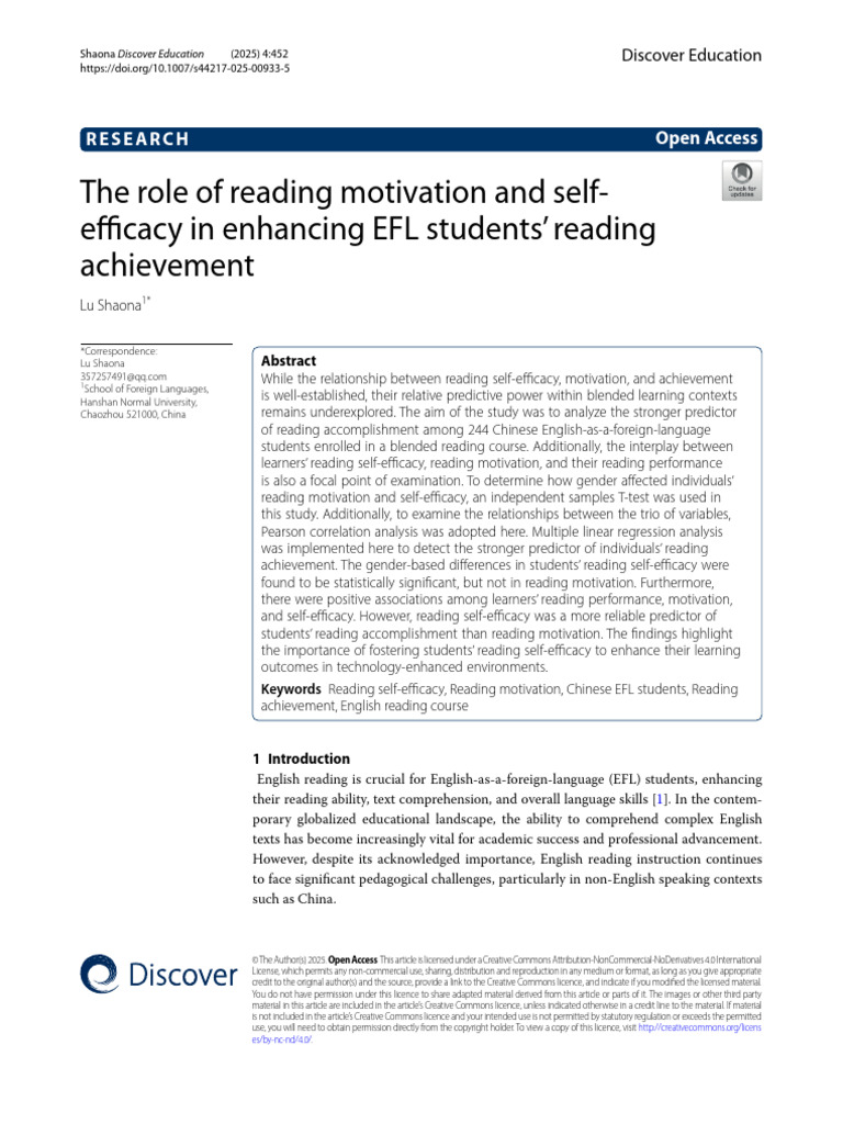 (Artikel 1) The role of reading motivation and selfefficacy in ...