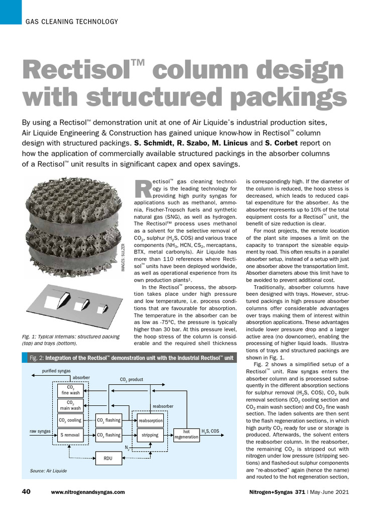 Rectisol Column Design With Structures Packings | PDF | Carbon Dioxide ...