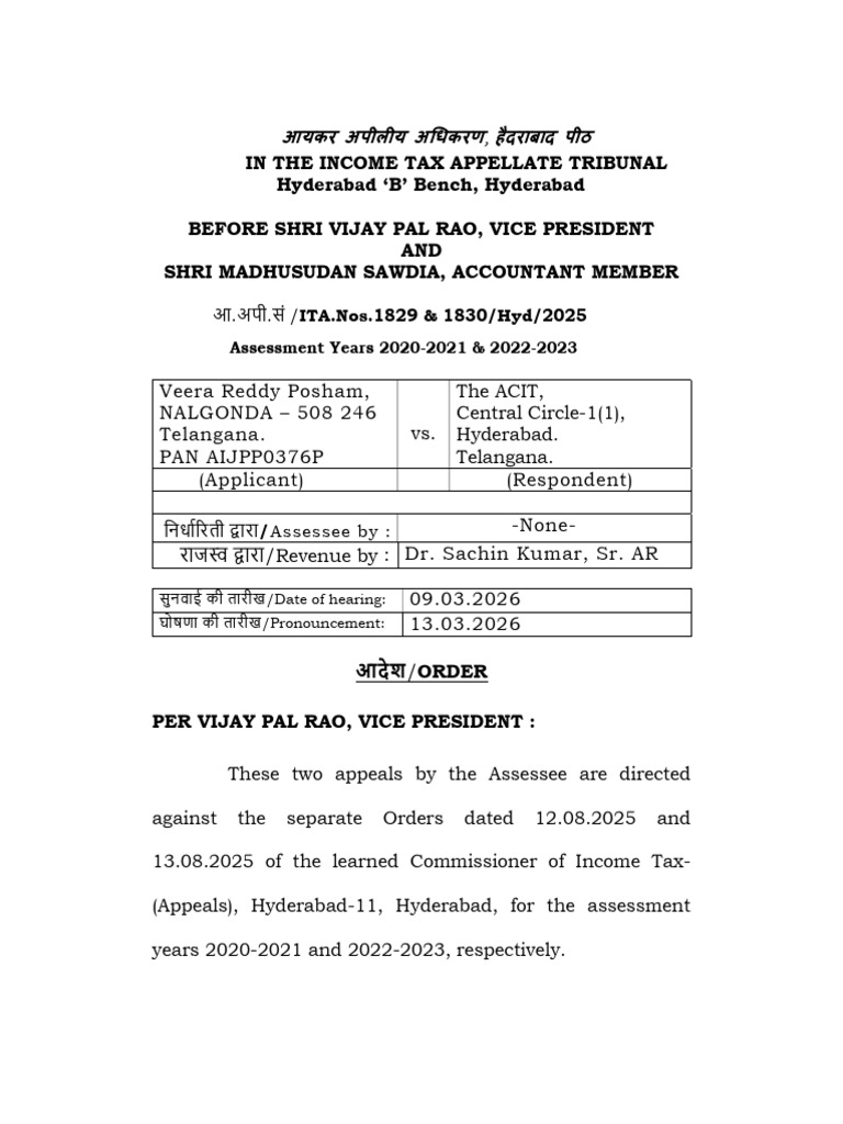 Veera Reddy Posham Nalgonda vs Acit Central Circle 1 1 Hyderabad on 13 ...