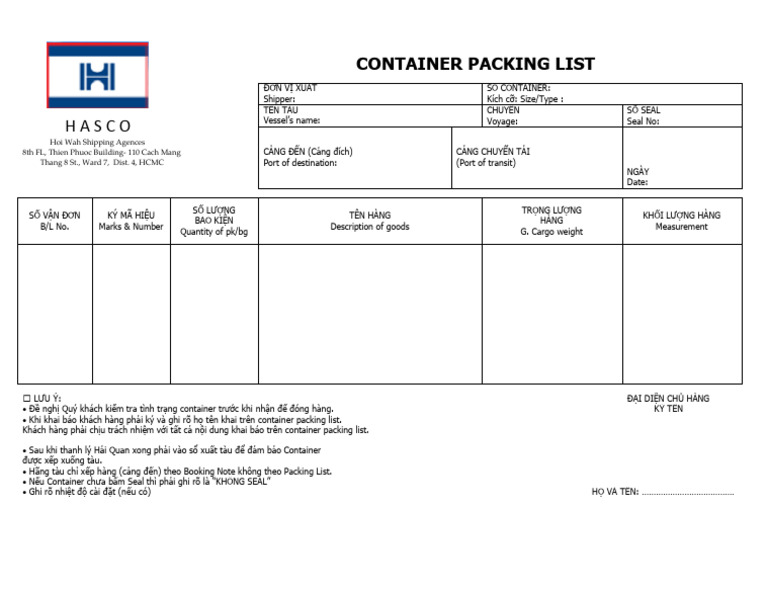 Container Packing List Hasco | PDF