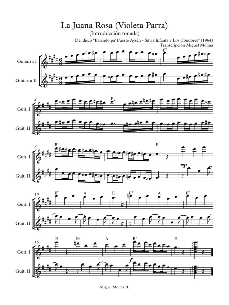 La Juana Rosa (Violeta Parra) - Partitura y Partes | PDF