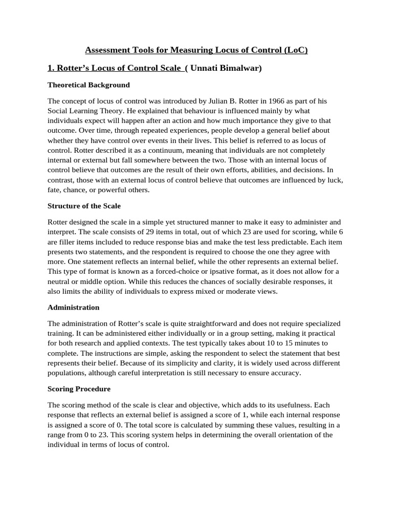 Assessment Tools for Measuring Locus of Control.final | PDF | Cognition ...