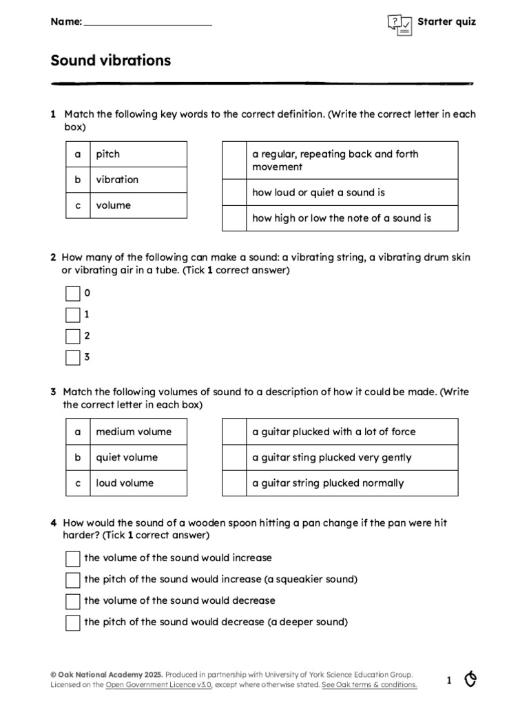 Starter Quiz Questions | PDF | Sound | String Instruments