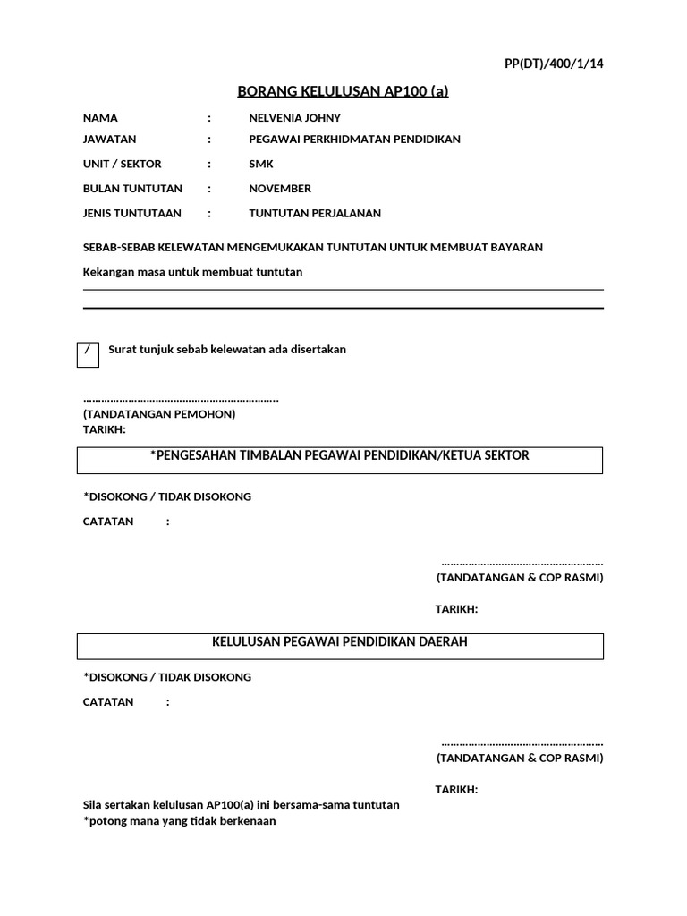 Borang AP100 & Surat Tunjuk Sebab (Jika Lewat Hantar TNT Lebih Daripada ...